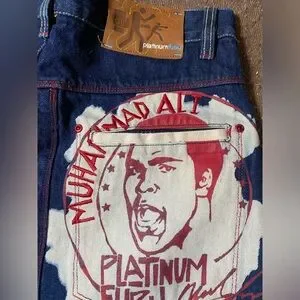 fubu platinum MUHAMMAD ALI 刺繍デニムパンツ　2XL PLATINUM FUBU LIMITED EDITION MUHAMMAD ALI, DENIM MEN'S